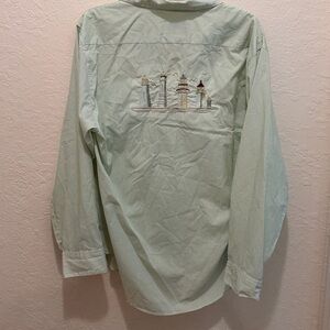 Vintage embroidered lighthouse shirt  Shacket soft pastel green